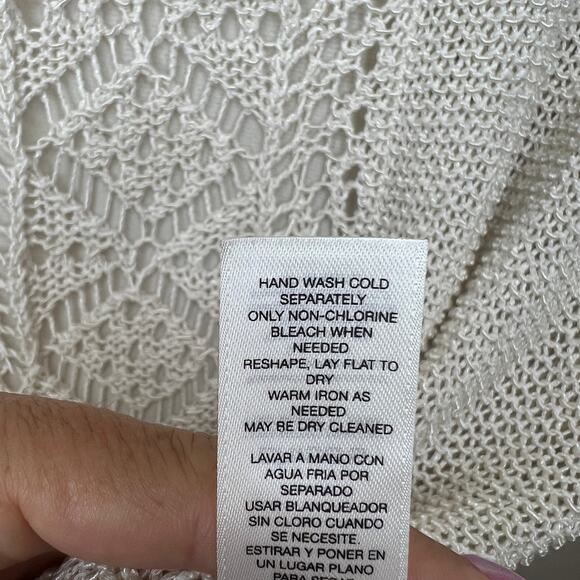 Chico's Women's‎ Cream Open Weave Short Sleeve Crochet Pullover Sweater SZ 3/XL - Picture 7 of 8